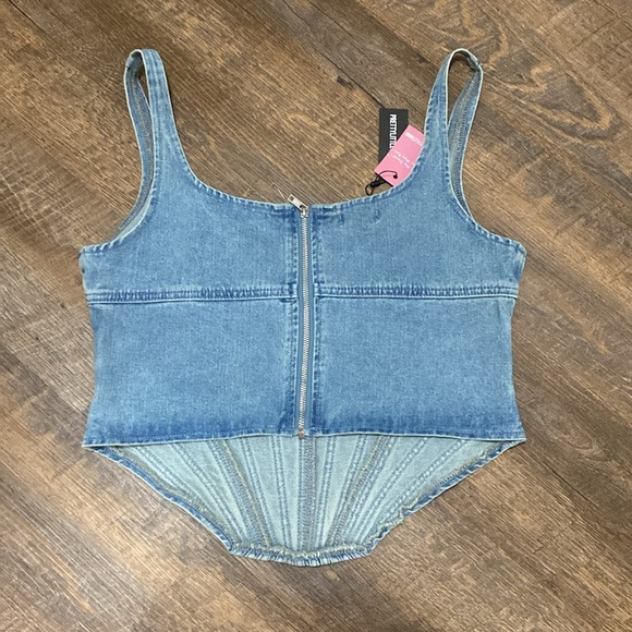 PLT PLUS VINTAGE LIGHT WASH SEAM DETAIL DENIM CORSET SEXY BUSTIER STYLE JEAN TOP - Picture 10 of 13